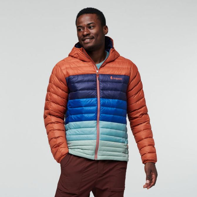 Original Cotopaxi Spice Stripes Fuego Doudoune à Capuche Colorblock Hommes